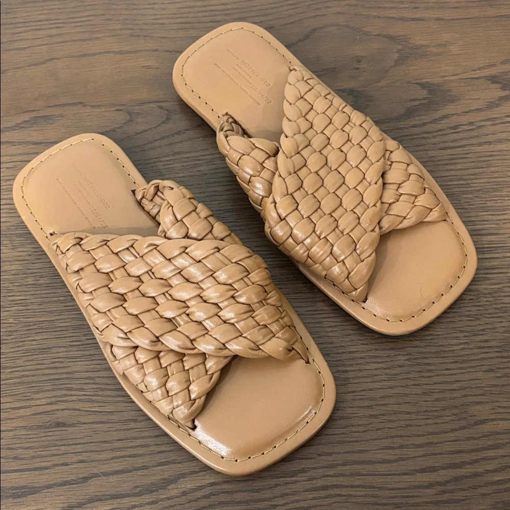 ARKET Woven Leather Square Toe Slide Sandals Tan EU 38